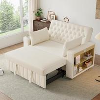 „Gecheer“ dviejų vietų išskleidžiama sofa-lova su gėrimų laikikliu ir šonine lentynėle, USB + Type-C jungtimis, 3 padėčių reguliuojamu atlošu, šenilinė sofa su pagalvėle, skirta svetainei ar kambariui, smėlio spalvos