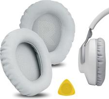 „Geekria QuickFit“ baltos spalvos odinės ausinių pagalvėlės, skirtos „JBL Quantum 100“ ir „Q100“ ausinėms, ausinių pagalvėlės, ausinių remontui skirtos detalės (šviesiai pilkos spalvos)