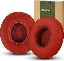 „Geekria“ ausinių pagalvėlės, skirtos „Beats by Dr. Dre Solo3“ ir „Solo 3.0“ ant ausų dedamoms belaidėms ausinėms: atsarginės ausinių pagalvėlės / ausų paminkštinimai / ausų kaušeliai / ausų dangteliai / ausinių pagalvėlių remonto detalės (raudonos)