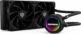 „Genesis Hydria 240“ AIO vandens aušinimo sistema, 240 mm, 250 W TDP, AM5, Juoda | 240 mm AIO procesoriaus aušintuvas su 2 vnt. 120 mm PWM FDB ventiliatoriais, 80 CFM, 250 W TDP, ARGB siurbliu, skirtas „Intel LGA 1851/1700“ ir „AMD AM5/AM4“