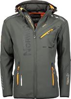 „Geographical Norway Royal“ vyriška „Softshell“ striukė, vyriška neperšlampama striukė su gobtuvu, lauko vėjo striukė, taktinė striukė, žiema, idealiai tinka lauko veiklai – tamsiai pilka/oranžinė, dydis: 3XL