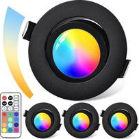 „GeyouLux“ LED įleidžiamas RGB prožektorius su reguliuojamu šviesos stiprumu, pagamintas iš aliuminio, su nuotolinio valdymo pultu | 68–75 mm montavimo skylės skersmuo, IP44 atsparumas vandeniui, 5 W, 230 V, pasukamas 120° + 45°, nerūdijantis, skirtas mon