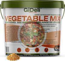 „GiDeli“ sriubos daržovės, džiovintos, 10 kg kibire – žalios sriubos daržovės be druskos | Atidarius pakuotę juntamas šviežių daržovių aromatas, išbrinksta karštame vandenyje, skirtos sriuboms, padažams ir troškiniams pagardinti, užtenka maždaug 2000 porc