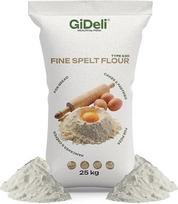 „GiDeli“ speltos miltai, 630 tipo, 25 kg. Gryni, smulkūs speltos miltai, skirti duonos, picos ir pyragų kepimui. Be GMO.
