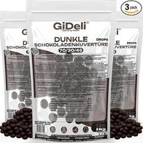 „GiDeli“ tamsaus šokolado lašeliai, 70 % kakavos, 3 x 1 kg – vokas
