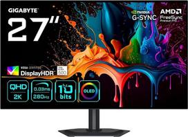 „Gigabyte“ MO27Q28G 27 colių OLED QHD žaidimų monitorius – 2560 x 1440, 280 Hz, 0,03 ms, 335 cd/m², „Display HDR True Black 500“, HDMI 2.1, DisplayPort 1.4