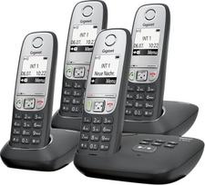 „Gigaset A415A Quattro“ bevielis telefonas su atsakikliu ir 4 rageliais, DECT, paprastas naudojimas, didelė telefonų knyga, talpinanti 100 kontaktų, juodos spalvos