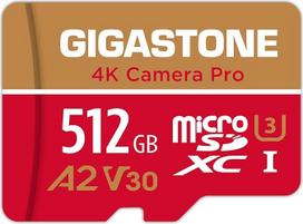 „GIGASTONE“ 512GB „MicroSDXC“ atminties kortelė + SD adapteris, skirta „4K Camera Pro“, greitis iki 150/120MB/s, suderinama su „GoPro Drone Switch“, „A2 U3 V30“ „Micro SD“ kortelė
