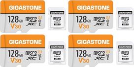 „Gigastone“ atminties kortelės, 128GB, 2 vnt., skirtos „GoPro“ kameroms, dronams, „Samsung“ ir „Sony“ įrenginiams, didelės spartos 4K UHD vaizdo įrašams, A1, U3, C10, „MicroSDXC“ + „SD“ adapteris (2 vnt. rinkinys)