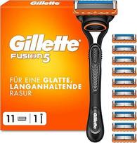 „Gillette Fusion 5“ vyriškas skustuvas, metalinis, juodos spalvos | Komplekte: 1 skustuvas drėgnam skutimui, 11 skustuvų peiliukų su lubrikacinėmis juostelėmis ir 5 peiliukai, užtikrinantys kruopštų ir ilgai išliekantį skutimąsi