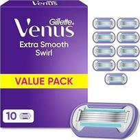 „Gillette Venus Extra Smooth Swirl“, 10 originalių skustuvų peiliukų, violetiniai | Keitimieji peiliukai, skirti moteriškiems skustuvams su 5 peiliukais, užtikrinantys sklandų skutimąsi ir ilgalaikį švelnumą