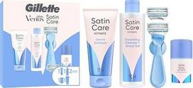 „Gillette Venus“ intymiosios srities skustuvas su 2 peiliukais + „Satin Care“ intymiosios srities priežiūros priemonės + kabliukas dušui