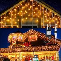 „GlobaLink“ 10 m ilgio „Icicle“ šventinės lemputės, 400 LED lempučių su 80 lašelių formos pakabukais, šilta balta spalva
