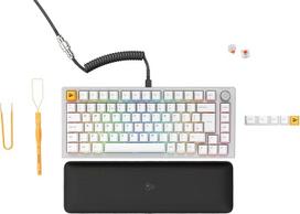 „Glorious Gaming“ GMMK PRO 75 % modulinė mechaninė žaidimų klaviatūra, TKL dydžio, 1,5 kg svorio korpusas, pritaikoma, „Fox“ jungikliai, spiralinis laidas, riešo atrama, baltos PBT klavišų dangteliai, RGB, anglų kalba
