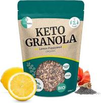 „Go-Keto“ ekologiška „Keto“ granola su citrina ir aguonomis, 290 g – mažai angliavandenių turintys „Keto“ dribsniai skaniam „Keto“ pusryčiui, su kokoso traškučiais, riešutais, vaisiais, saulėgrąžų ir moliūgų sėklomis, veganiški, be glitimo, be laktozės