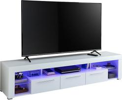 „Goal TV“ žemas staliukas su blizgiu paviršiumi ir LED apšvietimu | TV staliukas, TV spintelė, modernus dizainas su mėlynu LED apšvietimu, lengvai prižiūrimas paviršius, su daug vietos daiktams laikyti svetainėje