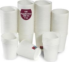 „gobecups“ 100 popierinių puodelių, 200 ml, balti, kavos puodeliai, vienkartiniai, be spaudos