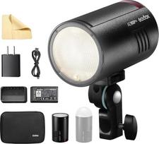 „Godox Flash AD100Pro“ rinkinys, skirtas fotografavimui su blykste, 100 Ws, 2,4 GHz belaidis HSS, 1/8000 s lauko blykstė, 2600 mAh baterija, pakartotinio įkrovimo laikas 0,01–1,5 s, 360 blyksnių pilna galia, TTL/M funkcijos su AK-R1 (juoda)