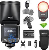 „Godox V1 mid N V1midN“ TTL blykstė, skirta „Nikon“ fotoaparatams, apvalios formos blykstės galvutė su jutikliniu ekranu, įkrovimo trukmė – 1,7 sekundės, maždaug 650 blyksnių esant maksimaliam galingumui, 2 W galios LED apšvietimas, ličio jonų akumuliator