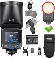 „Godox V1 mid S“ (V1midS) TTL blykstė, skirta „Sony“ fotoaparatams, mini blykstė su jutikliniu ekranu ir apvaliu blykstės galvute, įkrovimo trukmė – 1,7 s, apie 650 blyksnių esant maksimaliam galingumui, 1/8000 s HSS