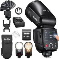 „GODOX V100 S“ fotoaparato blykstė, skirta „Sony“ fotoaparatams, „V100S“ 100 Ws blykstė su apvaliu galvutės dizainu | su 2,3 colio liečiamasis ekranas, 1,7 s pakrovimo laikas, 2980 mAh ličio jonų akumuliatorius, užtikrinantis 400 blyksnių esant maksimalia