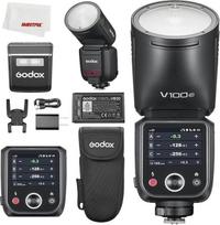 „Godox V100 C V100C“ 100 Ws TTL ličio jonų blykstė su apvaliu galvutės dizainu, 400 blyksnių esant maksimaliam galingumui, 1,7 s įkrovimo laikas, „SU-1“ pagalbinė blykstė, „One-Tap“ jungtis su „X3“, jutiklinis ekranas, suderinama su „Canon“ fotoaparatais