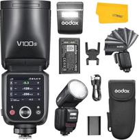 „Godox V100-S“ V100 S apvalios galvutės blykstė, suderinama su „Sony“ įrenginiais, 2,4 GHz belaidis HSS, 1/8000 s, „V100S“ stroboskopinė TTL blykstė su ličio jonų baterija, išimama papildoma blykstė, palaiko „Type-C“ jungtį