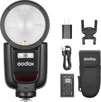 „Godox V1Pro-C“ apvalios galvutės fotoaparato blykstė „Canon“ modeliams, su nuimama papildoma blykste „SU-1“, USB-C įkraunama baterija, 2,4 GHz „X“ belaidžio HSS TTL blykstės šviesa, skirta „Canon 6D“, „7D“, „5D Mark II“, „III“, „M50“ ir „EOS R“ modeliams