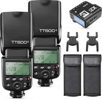 „Godox“ 2 vnt. TT600S blykstės su „X2T-S HSS 2.4G“ belaidžio valdymo pagrindine ir pavaldžia „Speedlite“ blykste bei imtuvu – „Godox X2T-S“ nuotolinio paleidimo siųstuvo rinkinys su integruota „X“ sistema, suderinamas su „Sony“ fotoaparatais