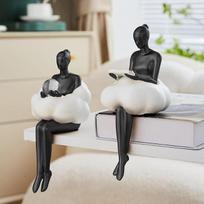 „Golden Home Decor“, moters mąstytojos statulėlė, šiuolaikinės knygų lentynos figūrėlės, akcentiniai svetainės papuošimai, abstrakčiojo meno kūriniai iš dervos, kolekcionuojami daiktai, skirti biurui, miegamajam, stalui, rašomajam stalui (juoda)