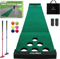 „Golf Pong Mat“ žaidimo rinkinys: žalias kilimėlis, golfo puttavimo kilimėlis su 2 putteriais, 6 golfo kamuoliukais, 12 golfo duobučių dangteliais, skirtas naudoti patalpose ir lauke, trumpam žaidimui, biure, vakarėliuose ir kieme
