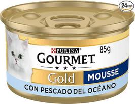 „GOURMET Gold Mousse“ drėgnas kačių maistas suaugusiems, jūros žuvų putėsiai, 24 x 85 g skardinės