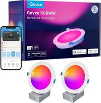„Govee“ išmanusis LED įleidžiamas prožektorius, 11 W, RGBWW įleidžiamieji šviestuvai, 120 mm, su reguliuojamu apšvietimu, ypač ploni lubiniai prožektoriai, suderinami su „Wi-Fi“ ir „Alexa“, 850 LM, įleidžiamieji prožektoriai vonios kambariui, virtuvei, sv