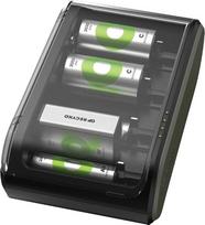 „GP ReCyko“ universalus USB baterijų įkroviklis, skirtas visoms standartinėms AA, AAA, C, D ir 9 V baterijoms, tvirta kasetinė konstrukcija