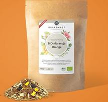 „Gräfenhof“ ekologiška pasifloros ir apelsinų rooibos arbata, 100 g birios arbatos su rooibos ir erškėtuogių luobelėmis, be kofeino, be dirbtinių priedų, aukščiausios kokybės, išpilstyta Vokietijoje
