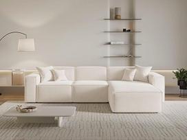 „GRAINGOLD“ „Arizona“ kampinė sofa, 265 x 180 cm, L formos sofa, kampinė sofa svetainei, velūrinis audinys, 3-vietė kampinė sofa, šiuolaikinis dizainas (kreminė, dešinioji pusė)