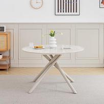 „GrandCA HOME“ 115 cm modernus apvalus virtuvės-valgomojo stalas, MDF stalviršis su tvirtomis metalinėmis kryžminėmis kojomis, tinka valgomajam, butams (pilkos spalvos)