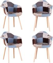 „GrandCA HOME“ 4 kėdžių rinkinys su „Patchwork“ audinio pagalvėlėmis, valgomojo kėdės, medinės kojos, skirtos virtuvei ir svetainei (rudos spalvos A5)