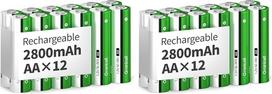 „Granicell“ AA įkraunamos baterijos, 2800 mAh, didelės talpos, 1500 įkrovimo ciklų, 1,2 V NiMH įkraunamos baterijos AA, 24 vnt. pakuotė