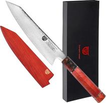„GRÄWE Signature“ damaskinis peilis, didelis damaskinis plienas, itin aštrus, damaskinis „Santoku“ peilis, damaskinis virtuvinis peilis, 35 cm ilgio, virėjo peilis su dovanų dėžute, šviesiai rudos spalvos rankena