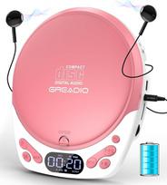 „Greadio“ nešiojamasis CD grotuvas su ausinėmis, įkraunamas „Discman“ | CD grotuvas automobiliui ir namams, kompaktiškas CD grotuvas su „anti-skip“ funkcija, TF/AUX atkūrimu, užrakinimo funkcija