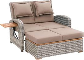 „greemotion“ rotango poilsio komplektas „Bahia Style“ 3-in-1 su tiko detalėmis, sodo sofa su lovos funkcija, su taburete, pilkos/pilkai rudos spalvos, maždaug 117 x 93 x 74 cm