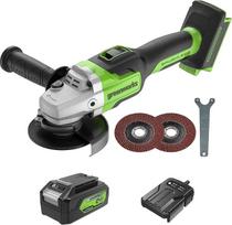 „Greenworks“ GD24AGK4 akumuliatorinis kampinis šlifuoklis, 125 mm pjovimo diskas, 10 500 aps/min, tinka tiek kairiarankiams, tiek dešiniarankiams, išskirtinai „Amazon“ parduodamas 24 V 4 Ah akumuliatorius ir įkroviklis, žalia, pilka, juoda