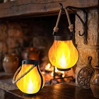 „Gresonic“ 2 vnt. saulės energija maitinamų žibintų rinkinys lauke, didelio formato (17 cm), 28 LED, kabinamieji žibintai su realistišku liepsnos efektu, IP65 atsparumas vandeniui, automatinis įjungimas sutemus, dideli saulės energija maitinami žibintai s