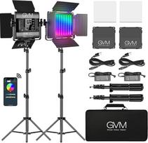 „GVM“ LED vaizdo apšvietimo lempos, 480 LED fotografijos apšvietimo panelė, CRI 97, TLCI 97, reguliuojamas apšvietimo stiprumas, 2300 K – 6800 K, 2 vaizdo apšvietimo lempos su stovais, rinkinys, skirtas naudoti lauke, interviu, studijiniams portretams, fo