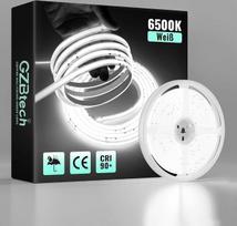 „GZBtech“ 230 V COB LED juosta, 5 m, 6500 K, balta, CRI90+, lipni, lanksti, silikoninė šviesos juosta, 1000 lm/m, lauko apšvietimui, televizoriaus foniniam apšvietimui, spintelių apšvietimui, miegamajam