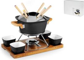 „H&h“ aliuminio fondue rinkinys, 15 dalių, juodos spalvos, su mediniu pagrindu