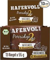 „Hafervoll Porridge2go“ lazdyno riešutų ir riešutų mišinys, 13 x 55 g batonėlių – veganiški, ekologiški, be glitimo, užkandžiai be pridėto cukraus, su avižomis, datulėmis ir kinojos dribsniais