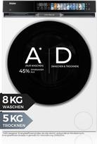 „Haier“ skalbimo ir džiovinimo mašina, 8/5 kg, G9 serija, HWD80-BP14687TU1 | džiovinimas), A – 45 % (skalbimas), „UltraFresh“, „UltraSense“, automatinė ir greitoji programa, visiška apsauga nuo vandens, higienos technologijos