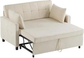 „HAINEW“ išskleidžiama sofa-lova su miego funkcija, dvivietė šenilinė sofa, apmušta sofa-lova su reguliuojamu atlošu ir porankiais, dvivietė sofa, skirta svetainei, namams, biurui (smėlio spalvos)